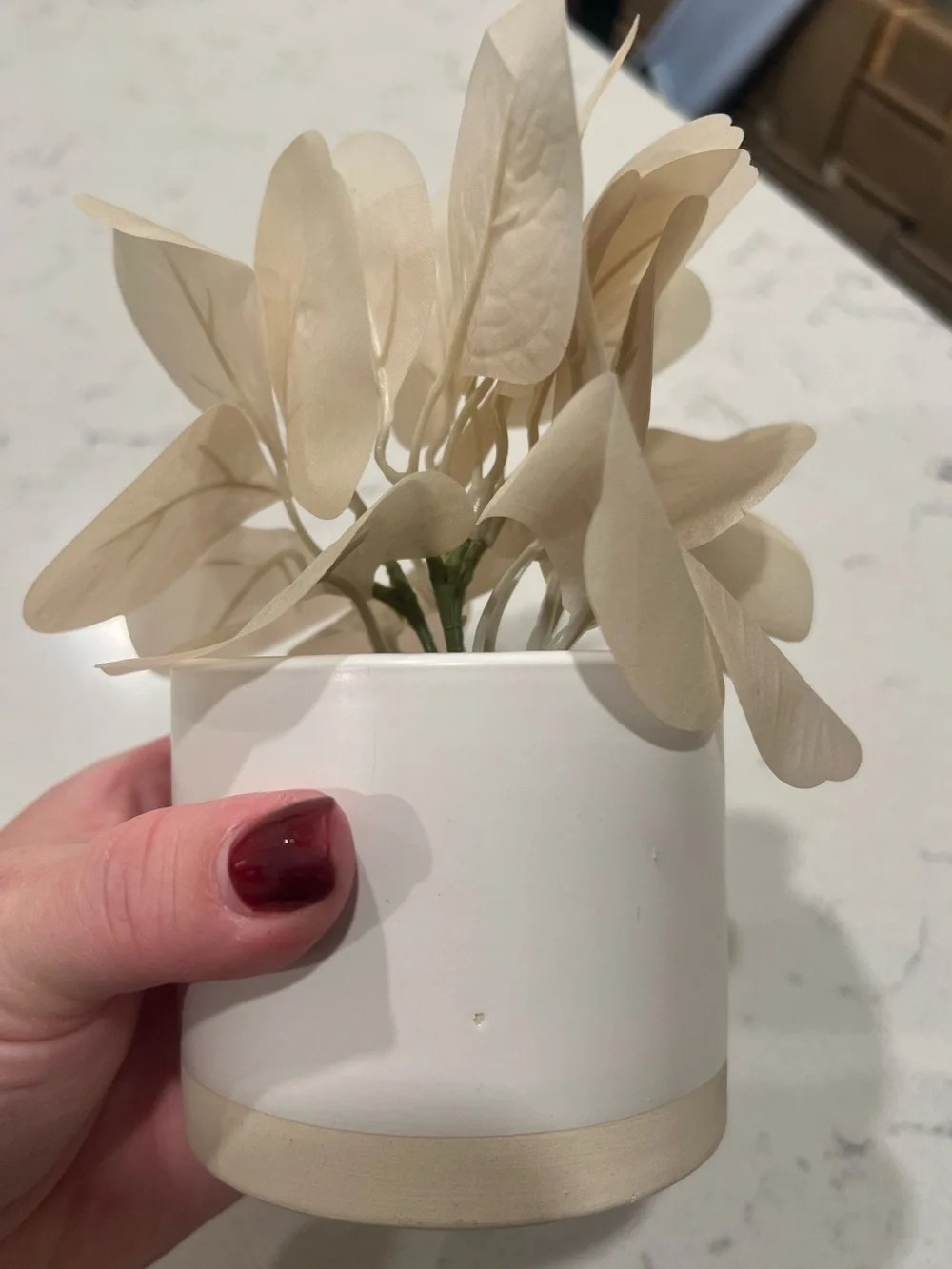 Small Neutral Cream Faux Eucalyptus Potted Plant